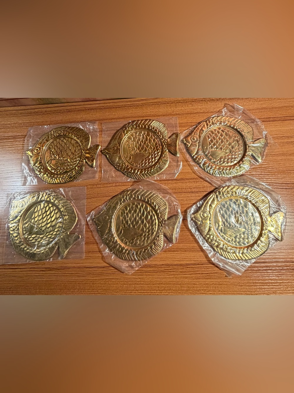Set of 6 Vintage Department 56 Brass Fish Trinket Dishes Coasters NOS-RARE!